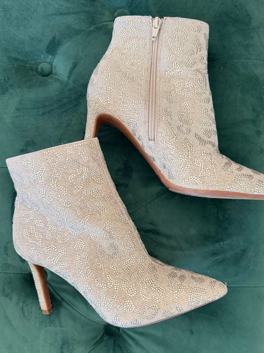Gianni Bini Silver Leopard Beaded Pointed-Toe Stiletto Ankle Boots